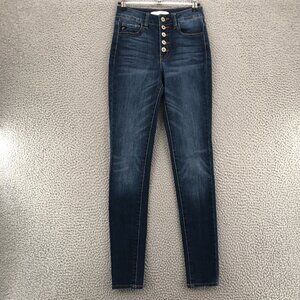 KanCan Jeans Womens 24 Blue Curvy Button Fly Skinny Distressed Medium Wash Denim